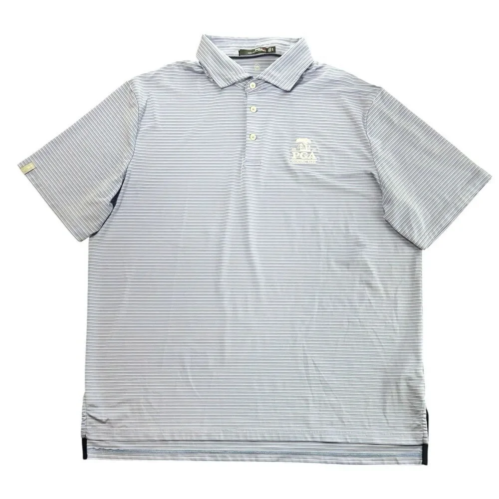 RLX Ralph Lauren PGA Harding Park 2020 Logo Golf Polo Shirt Mens XL Striped Blue